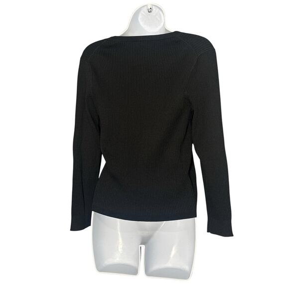 J.CREW Black Ribbed Knit Long Sleeve Crewneck Top M - Picture 3 of 5
